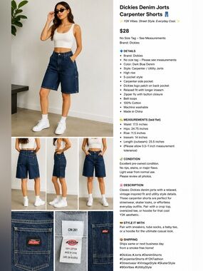 Dickies Denim Carpenter Jorts / Utility Shorts – Y2K Skater Style